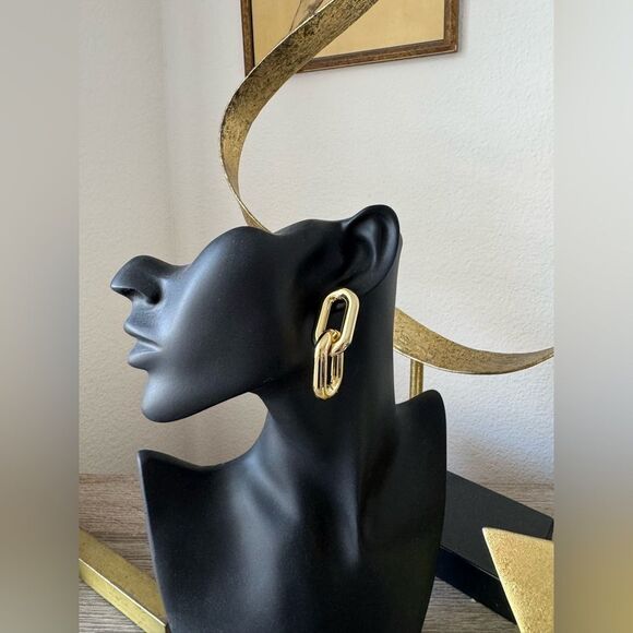 Gold Link Earrings A1208 - Picture 4 of 4